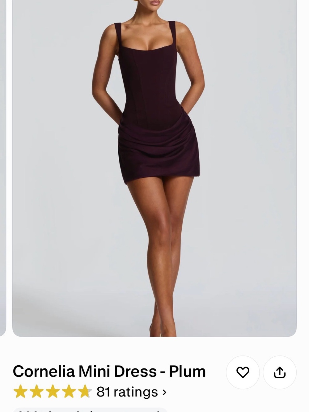 Plum Square-Neck Mini Dress with Ruched Skirt
